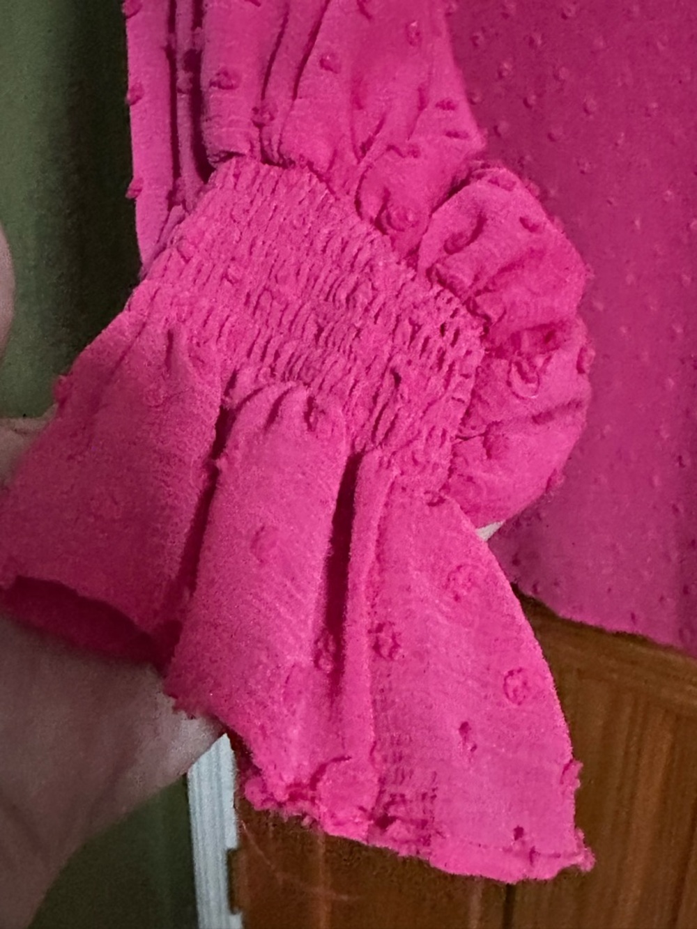 Vince Camuto Hot Pink Swiss Dot V-Neck Blouse - Picture 3 of 5